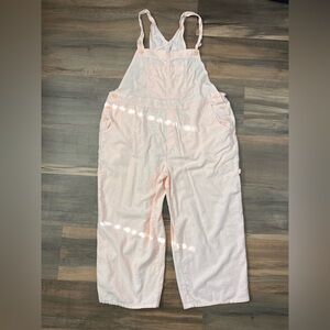 Vintage 90s Silhouettes Women's Light Pink Linen Blend Carpenter Overalls XL